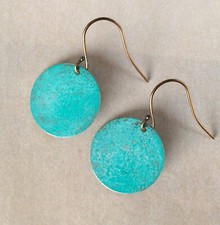 New Sundance Charm Earrings brass disks with a blue-green patina Gold Plated