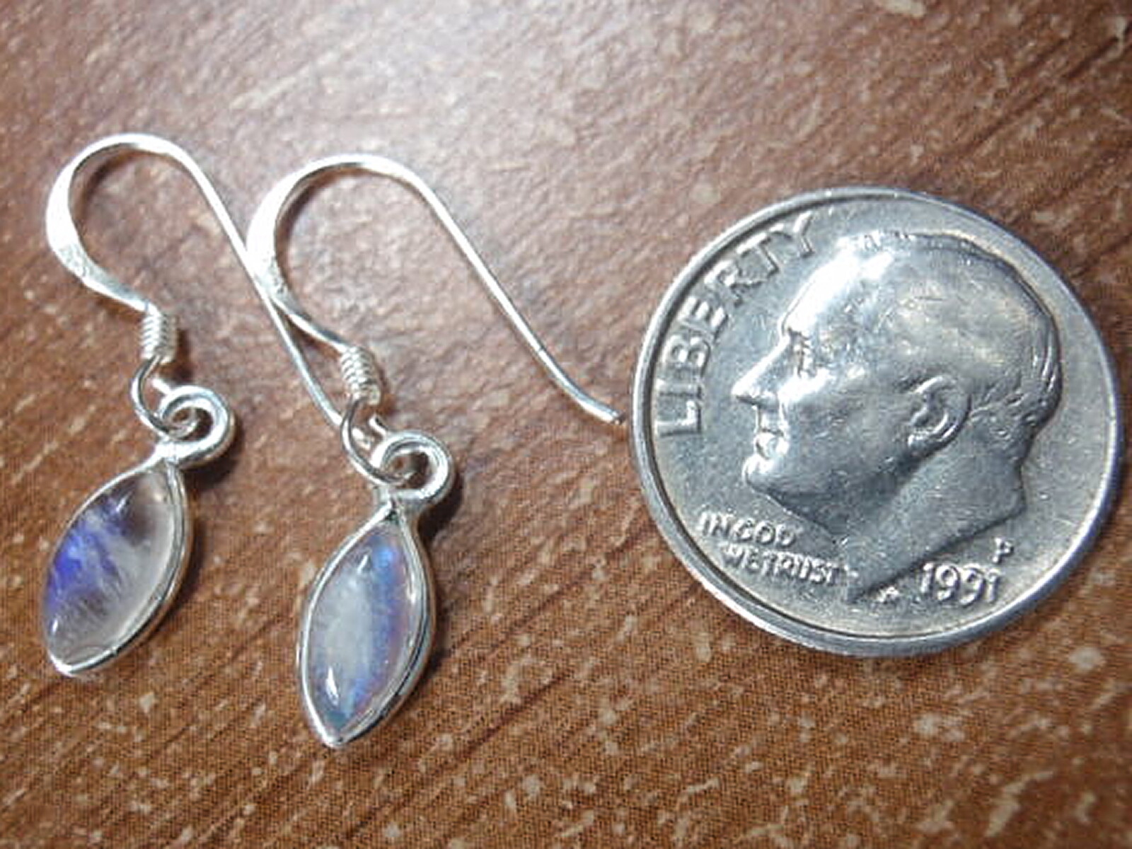 Very Small Blue Moonstone Marquise 925 Sterling Silver Dangle Earrings 