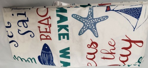 Peva Vinyl Kitchen Tablecloth,52"x70" Oblong, SEALIFE & BEACH WORDS ON WHITE, EH - Picture 2 of 19