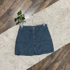 American Eagle 8 Regular Blue Corduroy Zip Front High-Rise A-Line Mini Skirt