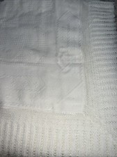 Vintage Rn 6852 Baby Blanket White Knit Crochet Diamond Design Acrylic/Rayon
