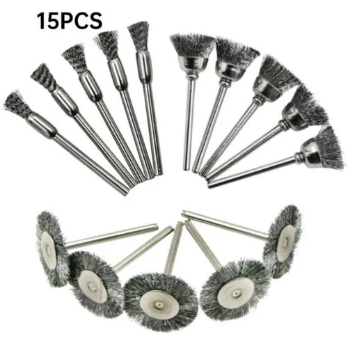 15Pcs Wire Brush Wheel Cup Coarse Crimped Carbon Steel Shank Drill Attachments