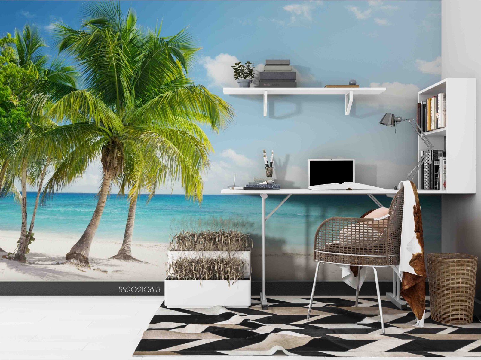3D Tropical Sky Beach Coconut Tree Wall Murals Wallpaper Murals Wall Sticker
