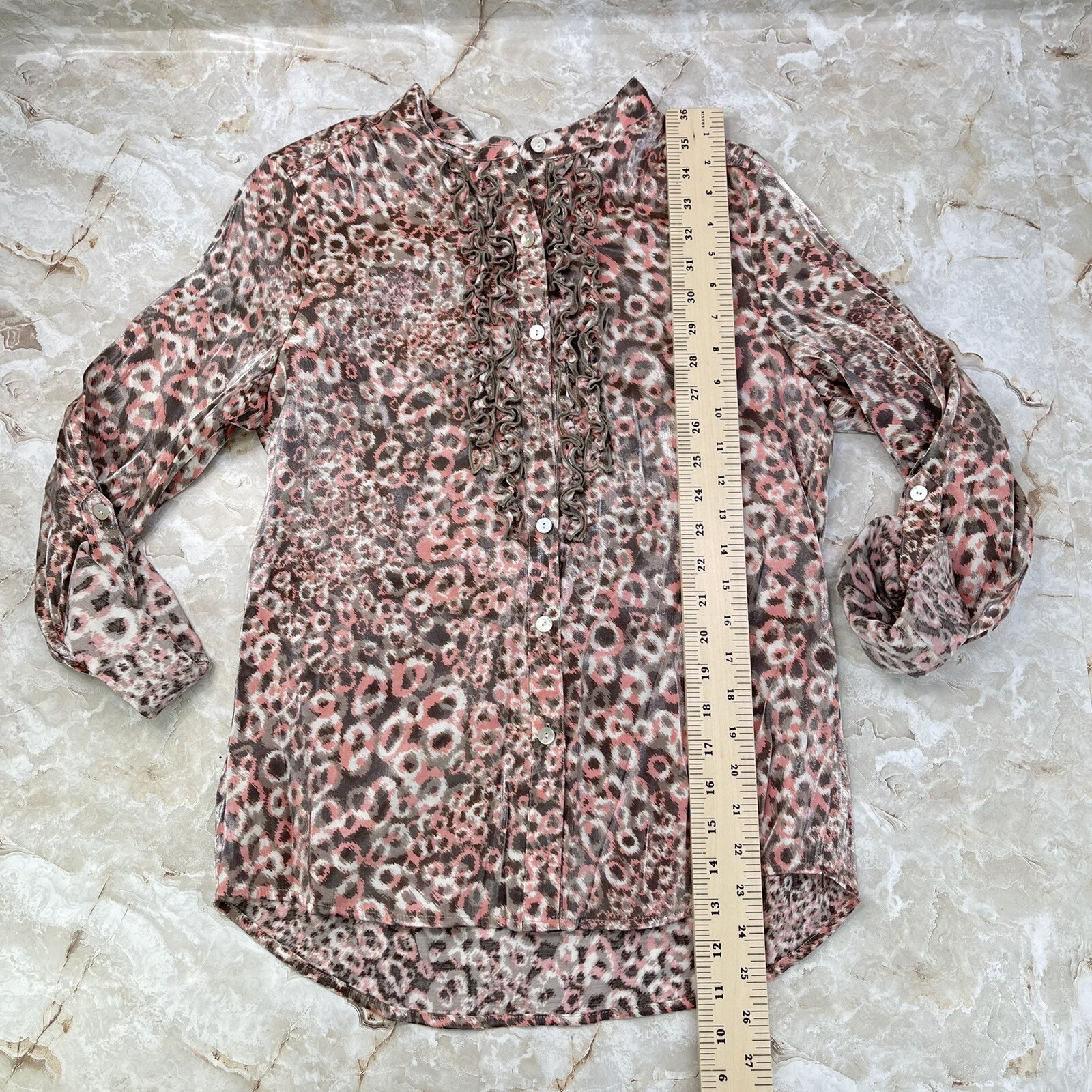 Ruby RD Petite Animal Print Metallic Button Up LO… - image 8