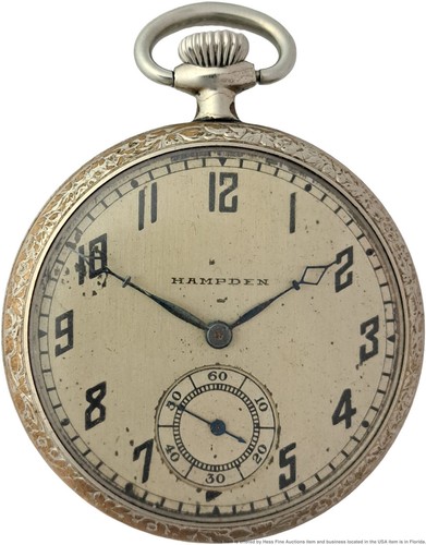 Antique Canton Ohio Hampden 12s Unisex Open Face Running Pocket Watch c. 1918