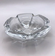Vintage Heavy Crystal Clear Glass Ashtray Round ~ MCM