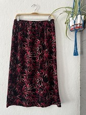 Vintage Sag Harbor Rayon Black Floral Drawstring Maxi Skirt Slit Medium