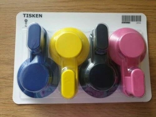 IKEA TISKEN Hooks with Suction Cup 4 Pack Pink Yellow Blue Black NEW  203.812.73