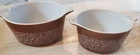 2 Vintage Pyrex baking Dish Woodland Brown 473- B 1 Liter, & 474-B 1.5 liter