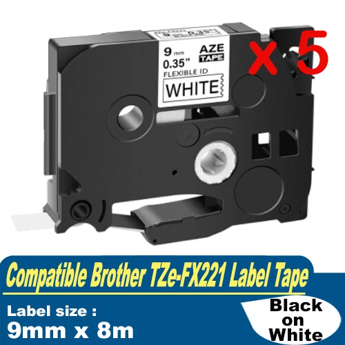 5x Compatible for Brother TZe-FX221 Flexible Tape White 9mm PT-D610BT PTD410 - Picture 1 of 1
