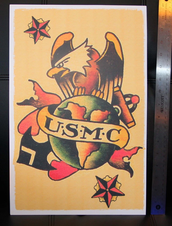 USMC Signet MARINES vintage Sailor Jerry Traditional style Flash poster print