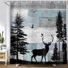 Rustic Forest Deer Shower Curtain Cabin Farmhouse Country Lodge Bathroom Decor P