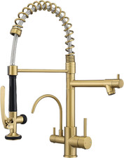 Brushed Gold 3-Way Kitchen Faucet with Pull-Down Sprayer  Water Filler