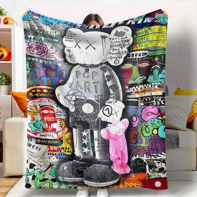 Graffiti Pop Art Character Flannel Blanket Street Urban Throw Soft Modern Decor
