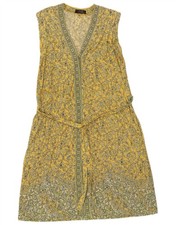 Vintage Womens Sleeveless Loose Fit Basic Dress IT 42 Medium Yellow Paisley QA06