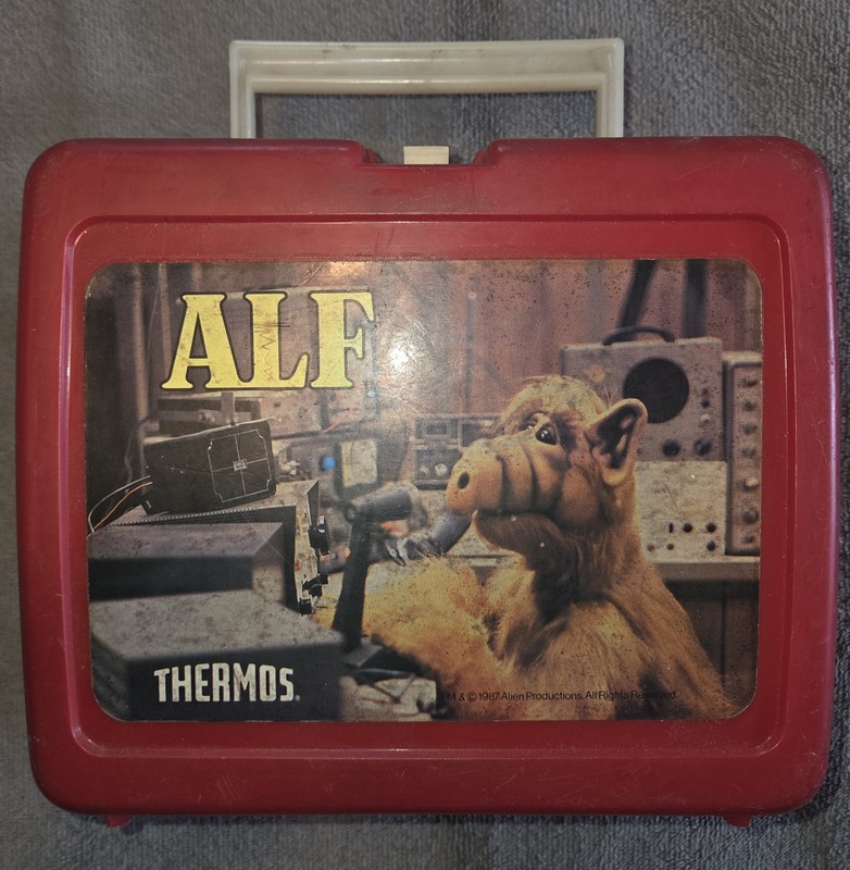 Antique Vintage 1987 ALF Thermos  Lunchbox Plastic Red Lunch Box  W/Thermos