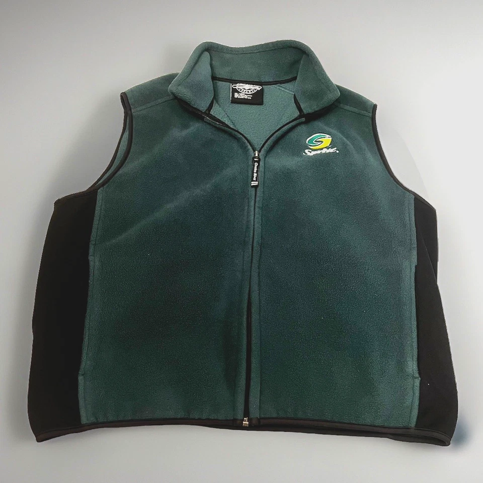 Vtg Sprite Soda Fleece Vest LARGE Green Heavy-ish Weight Charles River Zip Pocks - Image 4 of 4