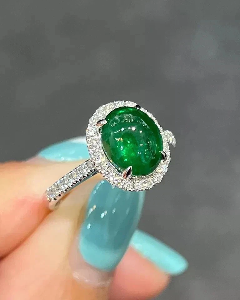 Anillo de compromiso de diamantes y tsavorita granate verde natural de 3,70 quilates platino 950 Foto 2 de 4