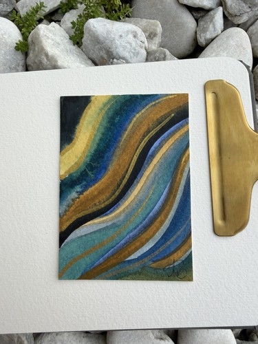 Original ACEO Watercolor  Abstract Mini Painting 3.5x2.5 ATC By Amnerystudios