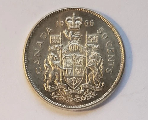 1966 CANADA SILVER 50 CENT - AU55 - QUEEN ELIZABETH II HALF DOLLAR
