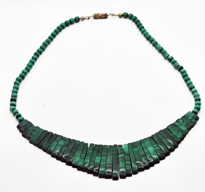 VTG USSR SOVIET RUSSIAN RARE URAL MALACHITE NECKLACE 40 PLATES 42CM 38GR 1950S