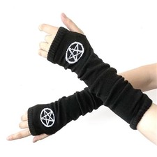 Punk Alt Arm Warmers for Women Knitted Y2k Fashion Goth Long Rave Emo Black 3
