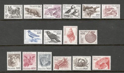 ICELAND - ANIMALS - COMPLETE SERIE OF 16 STAMPS - #526/612 - MNH - YRS 1980-5