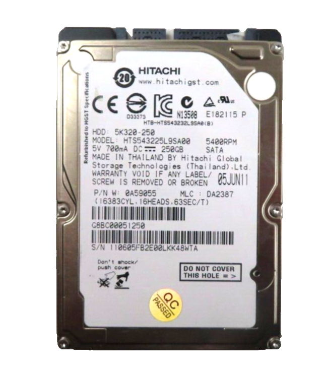 Hitachi 5K320 250GB SATA 2.5"" 9.5mm 5400RPM 1.5Gb/s HDD - HTS543225L9SA00