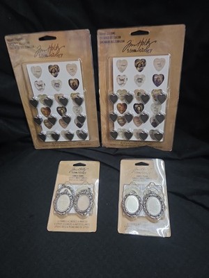 NEW Tim Holtz Idea-ology Minis,  2 Packs Of Cameo Frames, 2 Of  Heart Charms
