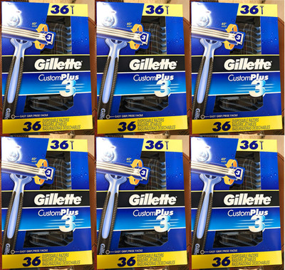 Gillette Custom Plus3 Disposable Razors, 36 ct (Pack of 6)