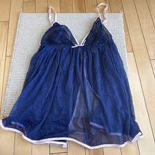 Victoria's Secret Babydoll Lace Mesh Nightie size M Navy Baby Pink
