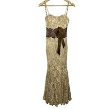 NWT Mandalay Cream Floral Lace Beaded Sequin Mermaid Evening Gown Dress Size 4