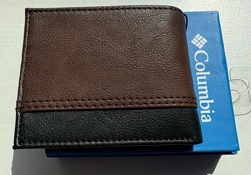Cartera de cuero plegable Columbia para hombre marrón/negro 31CP220050 NUEVA CON ETIQUETAS Foto 4 de 4
