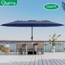 15 ft Large Patio Umbrella Metal Rib Waterproof UV Protection w/ Base Pool Beach