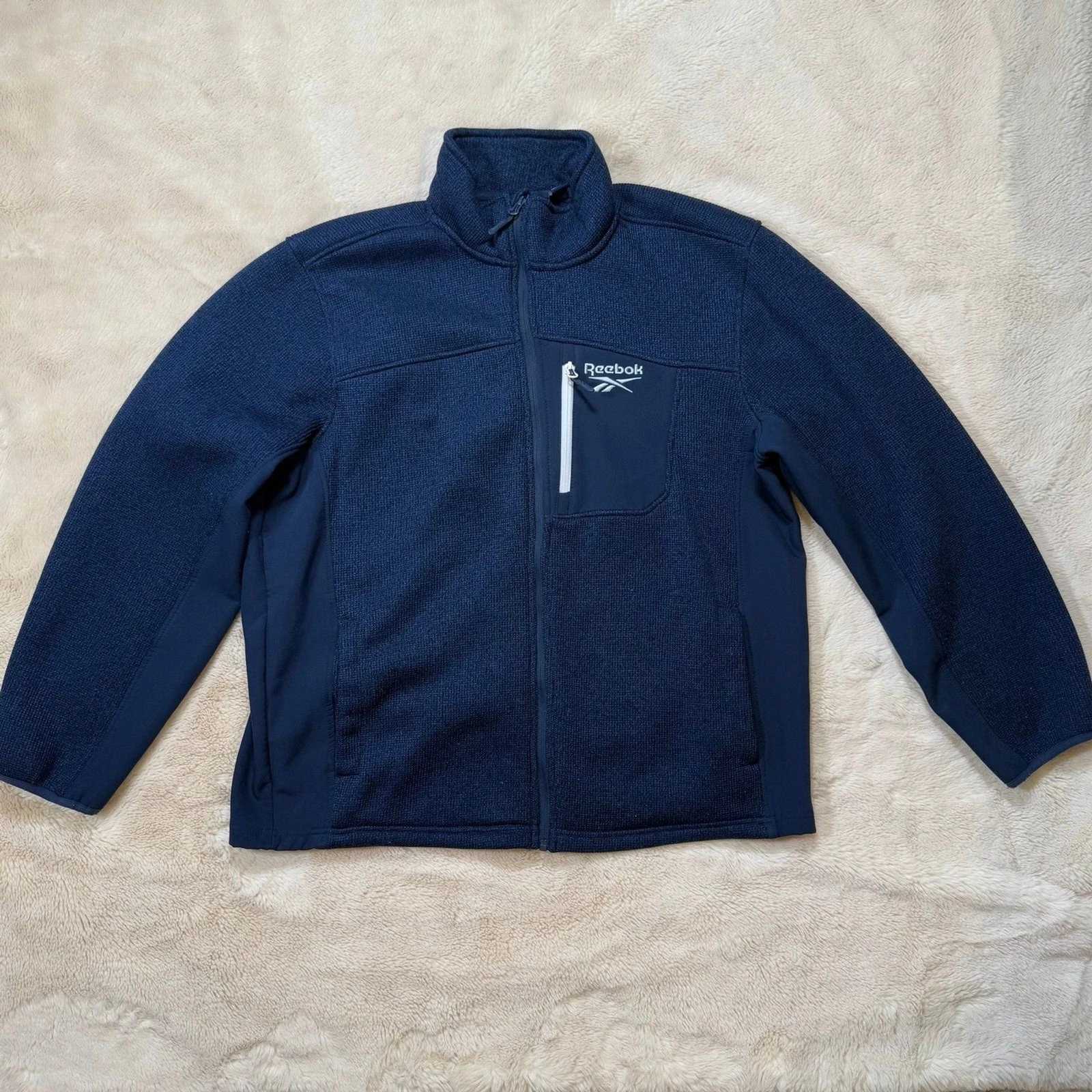 Reebok Textured Fleece Full Zip Jacket XL Navy Heather/Navy