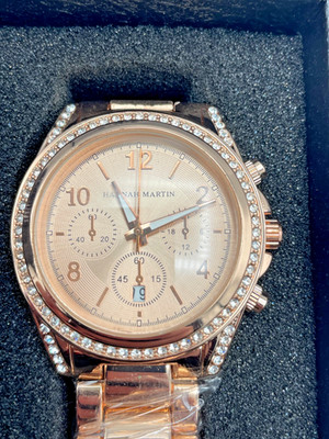 Hannah Martin Women s Rose Gold Chronograph Watch Crystal Bezel HM-1107 New