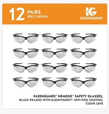 12-Pair KleenGuard 25679 Nemesis Safety Glasses Clear Anti Fog Lense Black Frame
