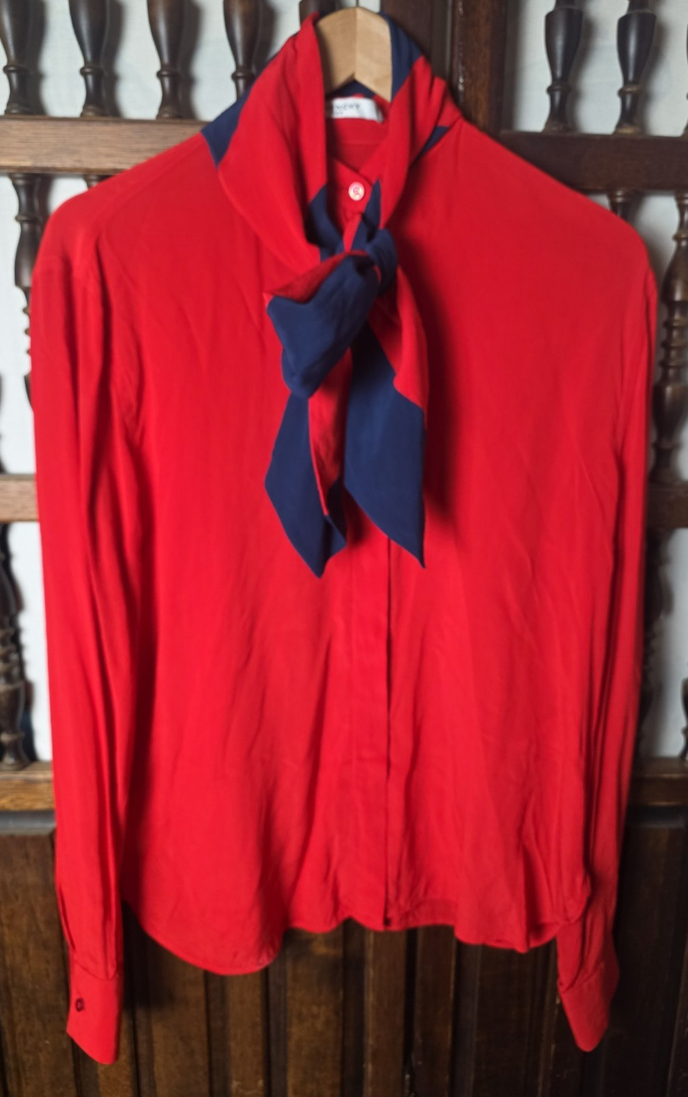 Red silk tie neck lavalliere blouse by Givenchy Paris