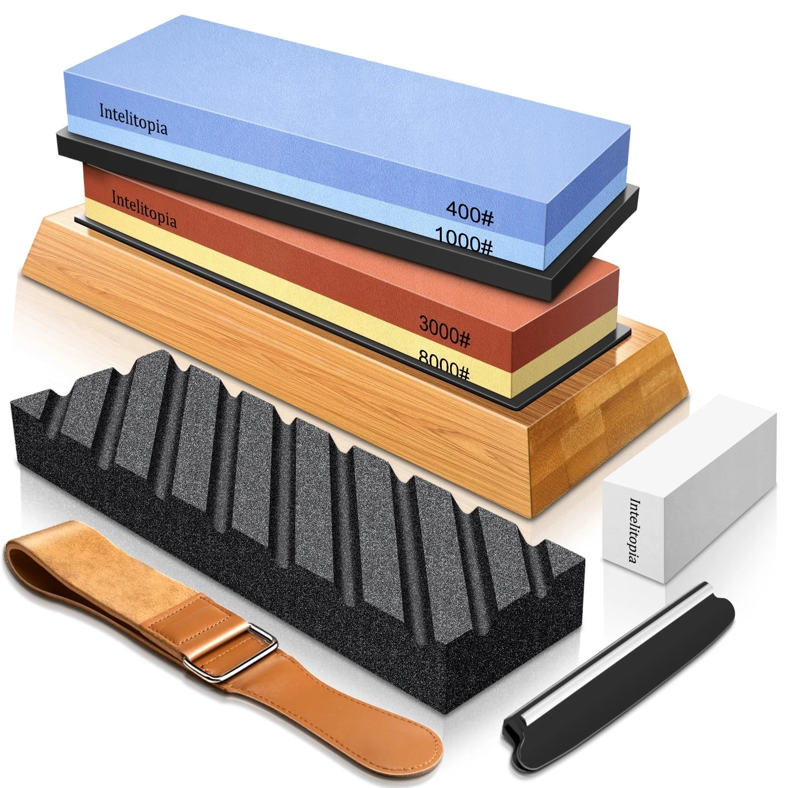 Complete Knife Sharpening Stone Set - Dual Grit Whetstone 400/1000 & 3000/8000,