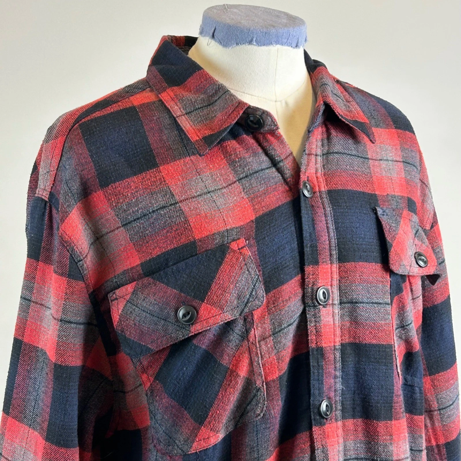 Jachs New York Mens Red Navy Plaid Sherpa Lined Recycled Flannel Shirt Jacket XL