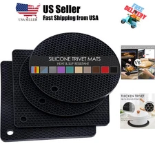 4 Pack Silicone Trivets for Hot Pots and Pans, Black Hot Pads Pot Holders, No...