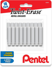 Pentel Twist Erase Refill Erasers - Pack of 18 Latex Free Refills for Twist Eras
