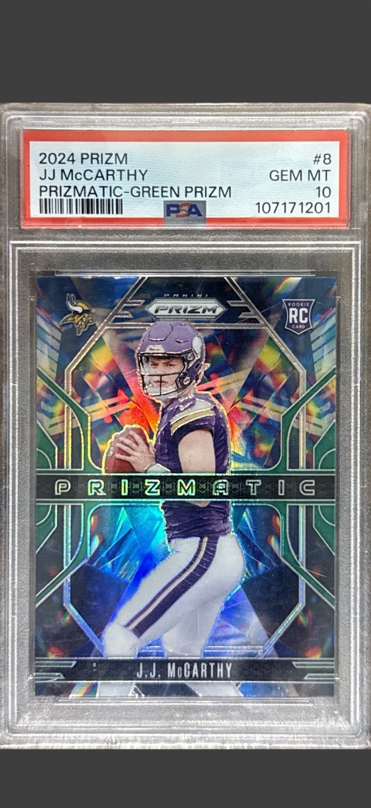 JJ McCarthy Panini Prizm Prizmatic #8 Green Prizm
