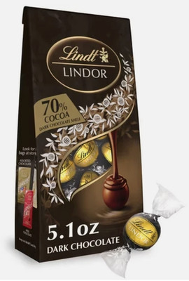 Lindt Lindor 70% Extra Dark Chocolate Candy Truffles, 5.1 oz. Bag