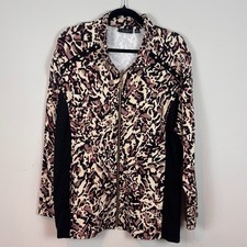 Susan Graver Womens Brown Black Animal Print Full Zip Lightweight Jacekt SZ 2X