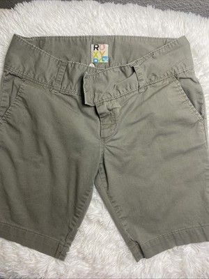 ROXY Girls Chino Shorts Green Size 5 Cotton Spandex Twill Pockets Button