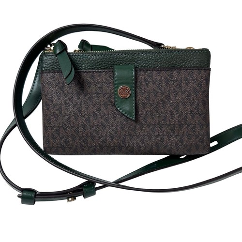 Neu ohne Etikett Michael Kors Tasche Medium Logo Double-Zip braun und grün  - Bild 1 von 14