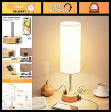 Dimmable Touch Bedside Table Lamp with USB A C Ports AC Outlet for Bedroom