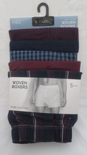 MEN'S MARKS & SPENCER BURGUNDY MIX PURE COTTON WOVEN BOXERS 5 PART SET SIZE L