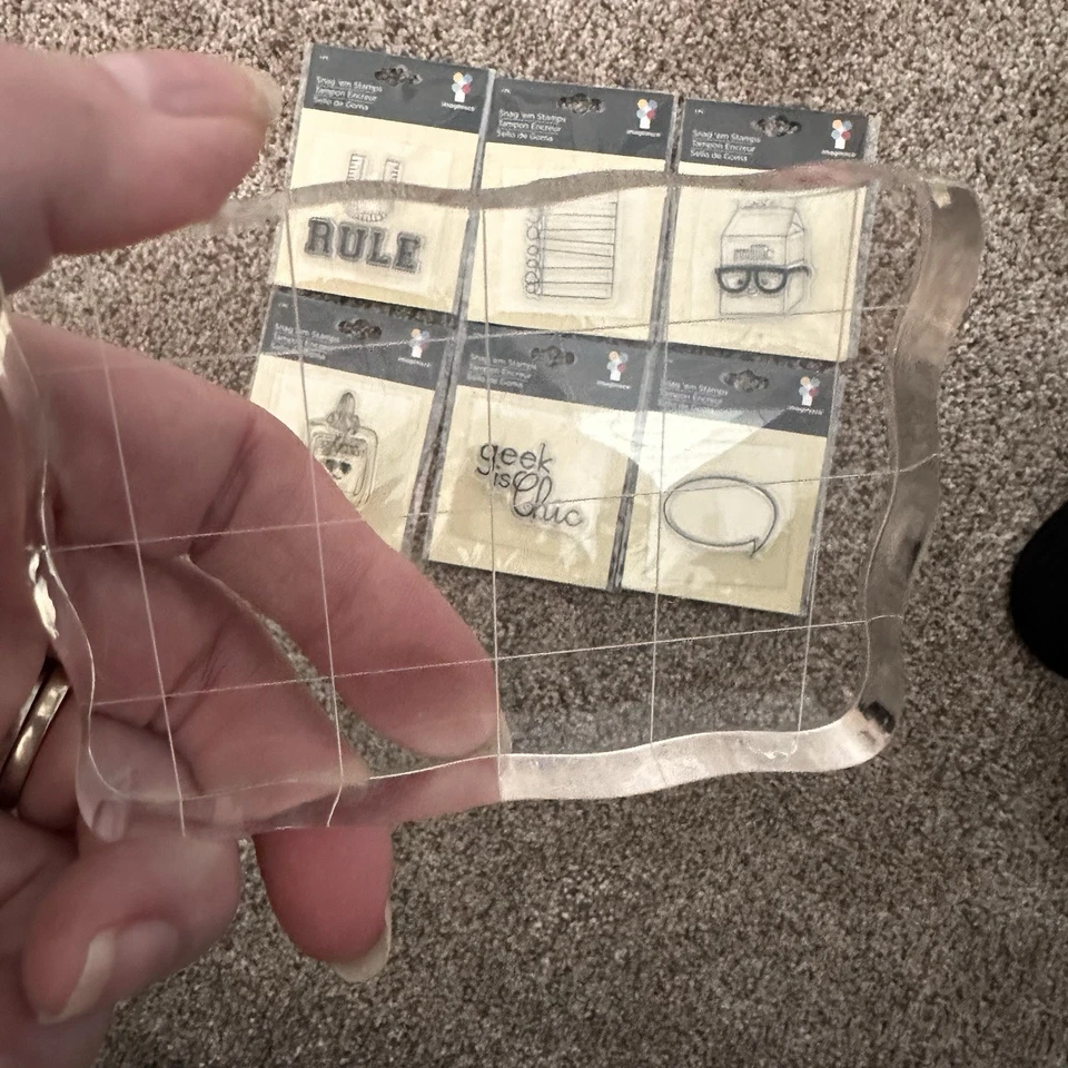 Imaginisce Snag Em Stamps School Clear Acrylic Crafts Include Grid Acrylic Block - Image 3 of 3